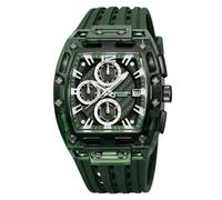 Alienwork Orologio Uomo Trasparente Bracciale in Silicone Verde esercito Calendario Data Cronografo Multi-funzione Sport