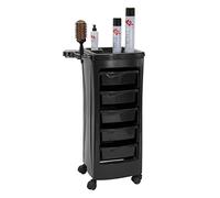 Alière Carrello per Parrucchiere CA0337 con 5 Cassetti e Supporto Porta Phon, PVC Nero