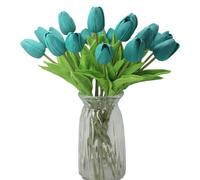 ALIERSA Alien - Set di 10 mini tulipani artificiali realistici, al tatto, per decorazione da tavola di nozze, colore: Blu Tealca scuro