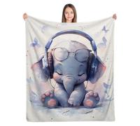 ALIFAFA Coperta con elefante, idea regalo per ragazze e ragazzi, graziosa coperta per ascoltare musica con cuffie, coperta kawaii per gli amanti degli elefanti, decorazione con elefante in peluche