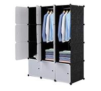 Alightup Armadio modulare portatile, grande capacità, con ante e ripiani impilabili, in plastica, per riporre camere da letto, adulti, per scarpe e vestiti, 12 cubi, colore: bianco