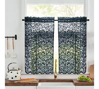 ALIGOGO Tende da cucina in pizzo nero, lunghezza 91 cm, eleganti gotiche per camera da letto, bagno, tasca per asta, piccola finestra, decorazione per Halloween/boho, 2 pannelli