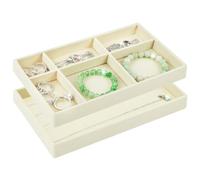 ALIIP Set Di 2 Vassoi Impilabili Per Gioielli, Organizer Per Gioielli, Contenitore Per Gioielli, Cassetto Per Conservare Ed Esporre Orecchini, Collane, Anelli(A-Beige)