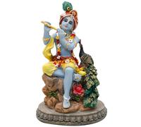 alikiki Statua del dio indù Krishna - 14 cm H India Signore Krishna idolo Suona il flauto con pavone Murti Articolo Home Office Tempio Mandir Santuario altare Pooja Decor Diwali Puja Regali per amico
