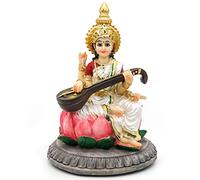 alikiki Statua dell'idolo della dea indù Saraswati - 5,1 "H Saraswati Statua di cultura spirituale indiana Scultura Pooja Articolo India Idol Statua Diwali Decor Diwali Regali Dio indù Figurine