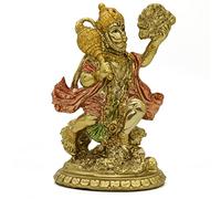 alikiki Statua Hindu Dio Volante Hanuman - Scultura indiana piccola Idol Murti Pooja - India Lord finitura oro statuetta per casa Puja Tempio Mandir Buddha Decor