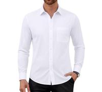 Alimens & Gentle Camicia da uomo a maniche lunghe, elasticizzata, camicia da lavoro in tinta unita, per il tempo libero, non necessita di stiratura, senza pieghe, camicia da matrimonio con tasca, XL