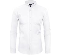 Alimens & Gentle Camicia da Uomo con Colletto a Fascia e Colletto alla Coreana a Maniche Lunghe Senza Pieghe, Bianco, M
