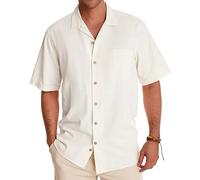 Alimens & Gentle Camicie cubane di Lino da Uomo a Maniche Corte, con Bottoni, Camicia in Cotone, Estiva, per Spiaggia, Campeggio, Vacanze, Camicie hawaiane, M