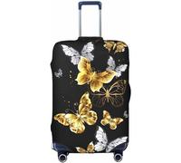 Aliment Copertura elastica per valigie da viaggio, antigraffio, con stampa su entrambi i lati, con farfalle, colore: oro, bianco, nero, 45/61/71/81,3 cm, bianco, M