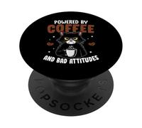 Alimentato da caffè e cattivi atteggiamenti amanti dei gatti PopSockets PopGrip Adesivo