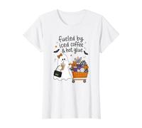Alimentato da caffè Freddo e Colla a Caldo per Halloween Crafting Craft Maglietta con Stampa Grafica Economica, Donna, Bianco, S