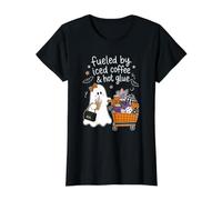 Alimentato da caffè Freddo e Colla a Caldo per Halloween Crafting Craft Maglietta con Stampa Grafica Economica, Donna, Nero, L