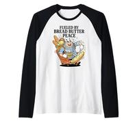 Alimentato da Pane Burro Pace Panetteria Francese Umorismo Maglia con Maniche Raglan