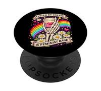 Alimentato dal caffè e dalla rabbia femminista Skeleton Rainbow Design PopSockets PopGrip Adesivo
