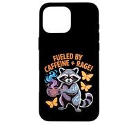 Alimentato dalla Caffeina Rabbia Raccoon Bere Caffè Divertente Custodia per iPhone 16 Pro Max
