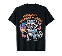 Alimentato dalla Caffeina Rabbia Raccoon Bere Caffè Maglietta