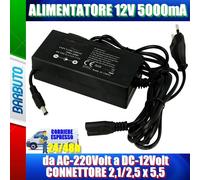 ALIMENTATORE 12V 5000mA, 60W, da AC-220Volt a DC-12Volt CONNETTORE 2,1 2,5 x 5,5