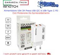 Alimentatore 45W 3A Presa USB QC e USB-C PD Con Protezione Da Surriscaldamento