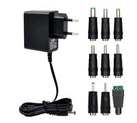 Alimentatore 5 V 1 A,Jack di connessione da 5,5 mm Ø esterno e 2,1 mm Ø interno，Universale AC 100-240V a DC 5V, con 9 Punte Intercambiabili, Compatibile con Fotocamere, Strisce LED, Scanner, Modem