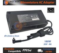 Alimentatore AC Adapter Compatibile MSI 180W 20V 9A (4,5mm x 3mm)
