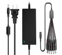 Alimentatore AC DC 12 V 5 A + cavo di alimentazione splitter a 8 vie per telecamera di sicurezza CCTV DVR NVR HVR (analogico, AHD, IP), strisce LED RGB 5050 3528, spina 5,5 mm x 2,5 mm (5,5 mm x 2,1