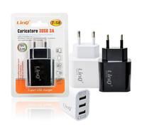 ALIMENTATORE CARICABATTERIE ADATTATORE CARICATORE CON 3 PORTE USB RETE 5V-3A T-S