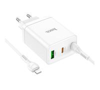 ALIMENTATORE CARICABATTERIE DI RETE 2X TYPE-C + USB-A + CAVO QC 3.0 3A DA TYPE-C
