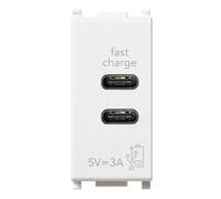 Alimentatore Caricatore USB Vimar Plana Type C + C 5V 3A Bianco 14292.CC