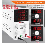 Alimentatore CC 30 V 5 A regolabile con 4 manopole di precisione-Integrazione di ricarica USB Uscita fissa per riparazione telefono e test di circuiti