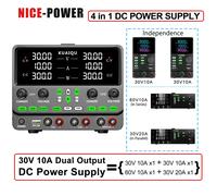 Alimentatore CC da banco a doppio canale, alimentatore regolabile 4 in 1, funzione parallela serie, aggiornamento dell'interruttore di uscita OCP OVP, memoria