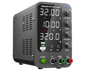 Alimentatore CC variabile, alimentatore da banco commutabile 32V,10A con ricarica rapida USB e Type-C da 20W, manopola di regolazione fine e di corasione dell'encoder, interruttore di uscita SPS-3010V