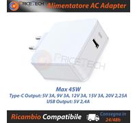 USB-C Charger, MacBook Adapter, Alimentatore Compatibile APPLE MacBook Max 45W