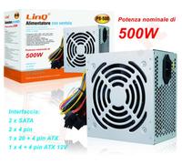 Alimentatore con ventola 500w Linq P8-500, Interfaccia: 2 x SATA, 2 x 4 pin, 1 x