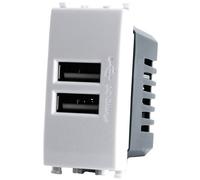 Alimentatore doppia presa USB 5V 2A 4.5x2x4.5cm Bianco compatibile Vimar Plana
