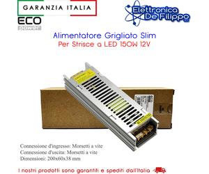 Alimentatore Grigliato Slim Per Strisce a LED 150W 12V