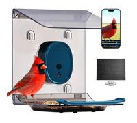 Alimentatore intelligente per uccelli con fotocamera, alimentazione solare, video HD 2K e identificazione degli uccelli AI, collegamento tramite trasmettitore di segnale (spina al router), facile