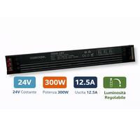ALIMENTATORE SLIM METALLICO STABILIZZATO SWITCHING TRIMMER 220V-24V 12.5A 300W