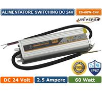 ALIMENTATORE METALLICO STABILIZZATO SWITCHING IMPERMEABILEIP67 220V-24V 2.5A 60W