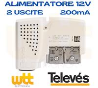 ALIMENTATORE PER ANTENNA AMPLIFICATORE TV DIGITALE TERRESTRE 2 USCITE 12V 200mA