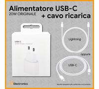 Alimentatore per iPhone 20W rapido originale + Cavo Lightning o USB-C Apple