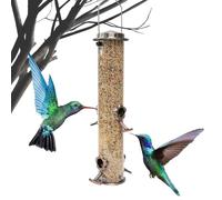 Alimentatore per tubi per uccelli selvatici | alimentatore per tubi per uccelli in acciaio inox con alimentatore per fiori, cortile, giardino, giardino, tubo appeso in metallo per uccelli