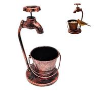 Alimentatore per Uccelli Selvatici, dispensatore Metallico a Rubinetto con Secchio Rimovibile e piantina, Decorazione Rustica Vintage per Giardino Esterno, Patio e Prato,Red Copper