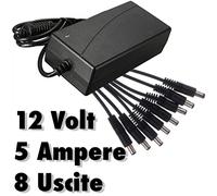 ALIMENTATORE STABILIZZATO TRASFORMATORE 12V 5A 8 USCITE TELECAMERE DVR STRISCE