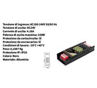 Alimentatore Trasformatore Stabilizzato Slim Switching Per LED 24V IP20 220V