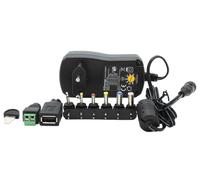 Alimentatore universale, 3 - 12 V DC, 1,5 A, 18 W con 6 connettori + adattatore USB e terminale