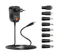 Alimentatore universale da 24 W AC a DC 3 V 4,5 V 5 V 6 V 7,5 V 9 V 12 V 2 A DC alimentatore con 8 connettori DC per elettronica domestica come LED Strip Light Router Camera CCTV, 2000 mA max.