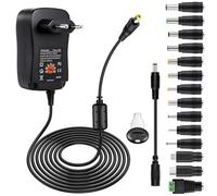 Alimentatore universale da 30 W, AC/DC, 12 V, 9 V, 7,5 V, 6 V, 5 V, 4,5 V, 3 V, alimentatore multivoltaggio, con 14 connettori DC e cavo di polarità invertito per strisce LED, elettroniche, router e