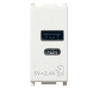 Alimentatore Vimar Plana USB A+C 5V 2,4A 1 Modulo Bianco 14292.AC