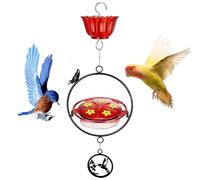 Alimentatori di colibrì in metallo per esterno - design del vassoio rotondo con ruggine, finitura a prova | Porta di cibo per uccelli sospeso per il ponte di recinzione da giardino, accessorio per bir